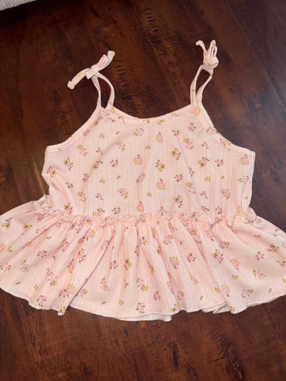 SHEIN Kids Girls Light Pink Floral Tie-Strap Peplum Tank Top